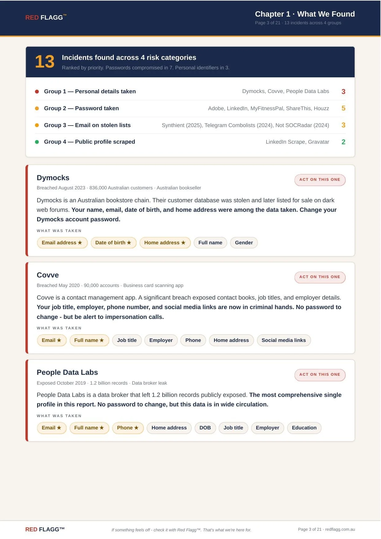 Page 2 &mdash; Stealer log & exposure table