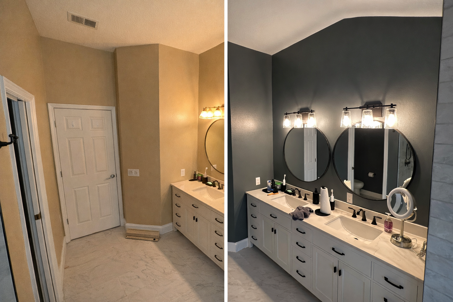 Fresh neutral paint in a bright bathroom
