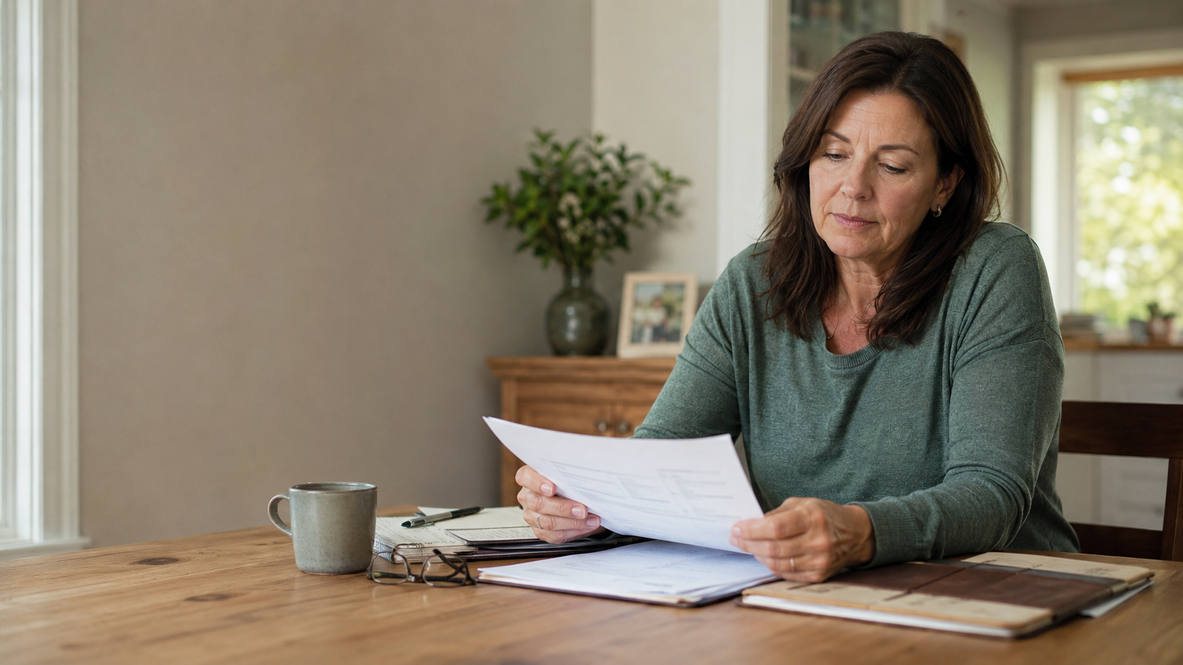 A family member reviewing estate paperwork at home