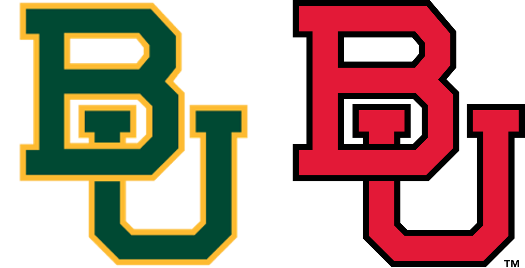 Baylor University and Boston University interlocking BU logos