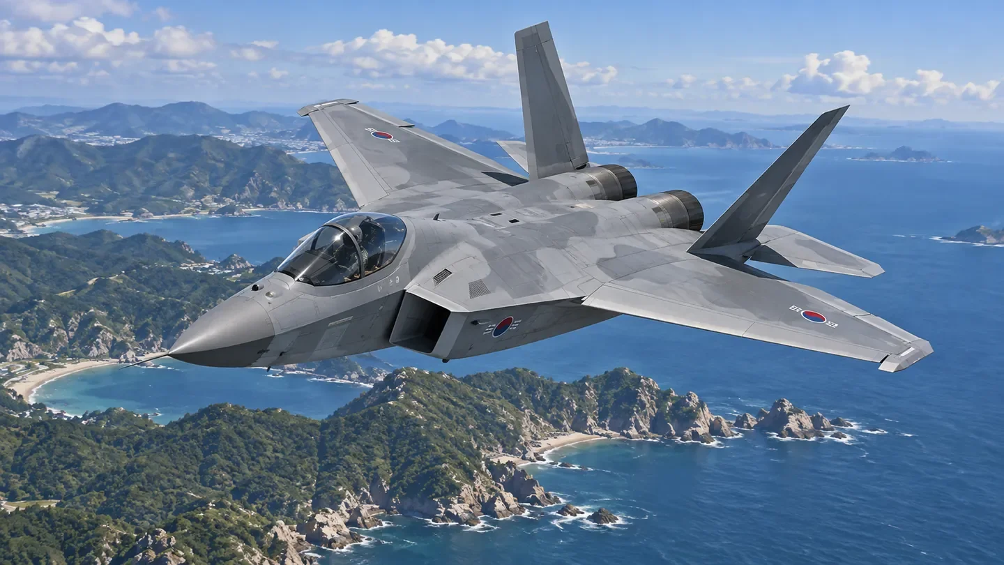 Illustration of a South Korean KF-21 Boramae fighter aircraft
