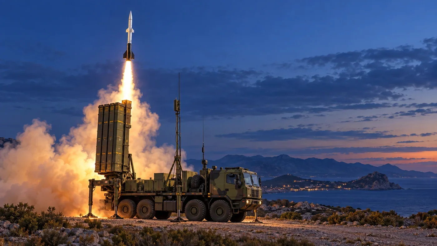 Italian SAMP/T NG launcher firing an Aster missile illustration