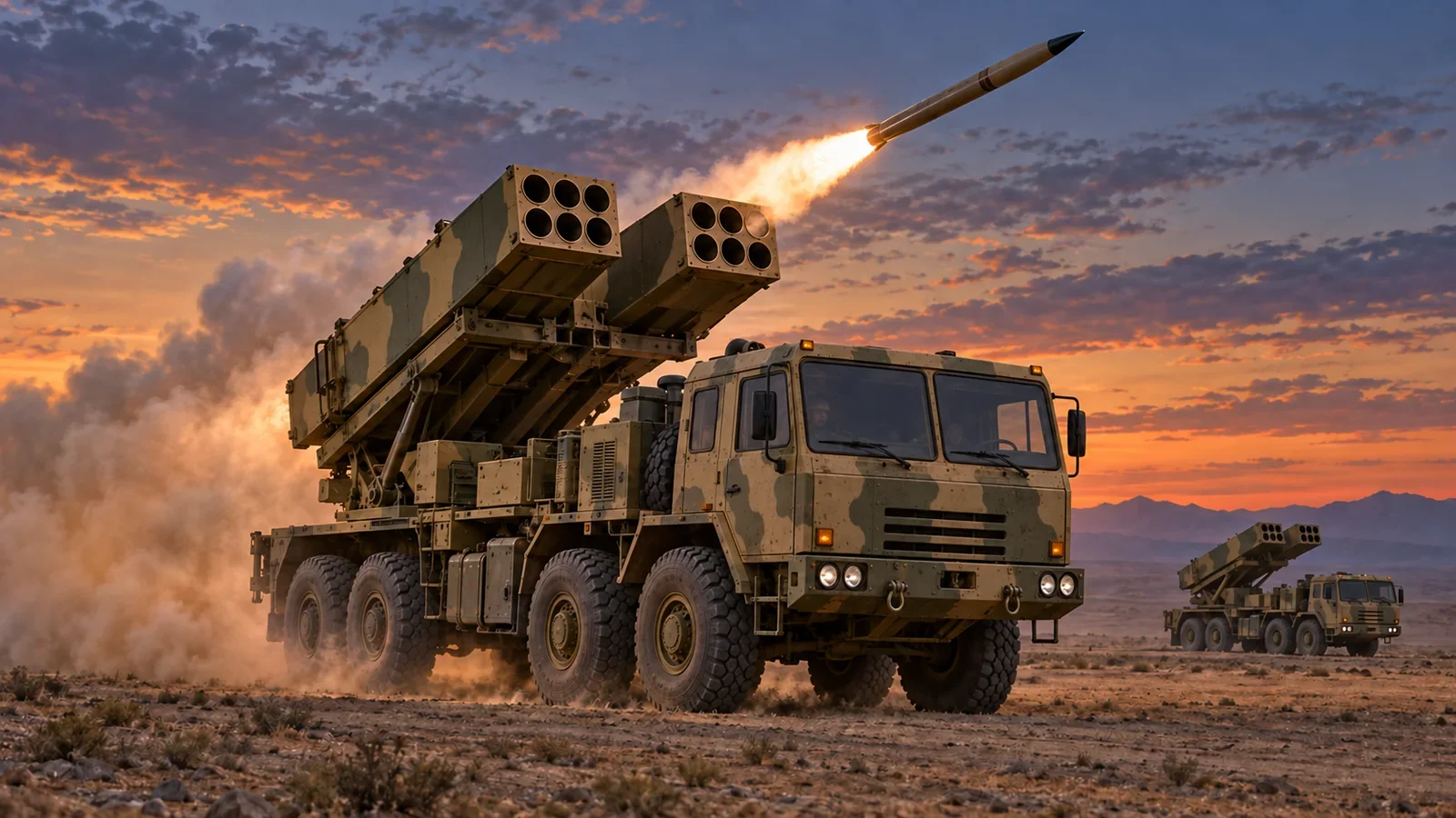 Pinaka multiple-launch rocket system illustration