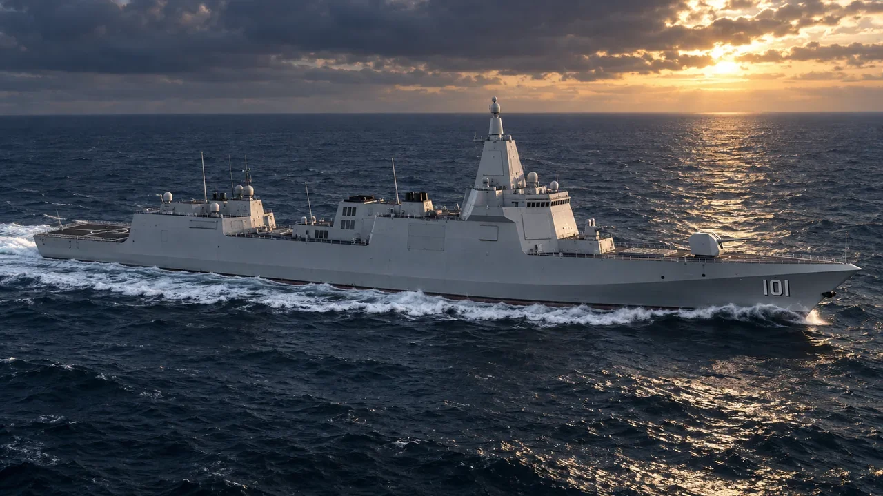A Chinese Type 055 destroyer in an MPR illustration.