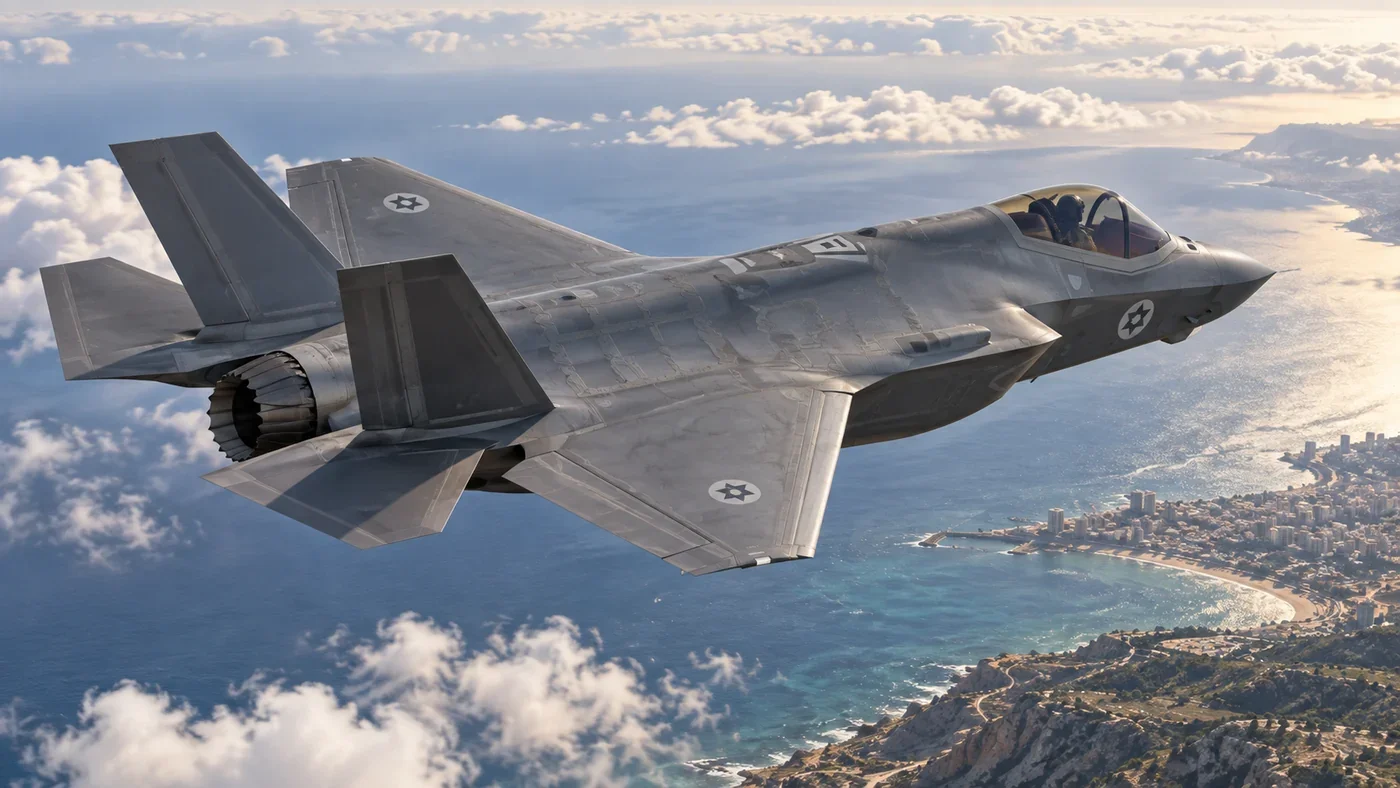 Israeli F-35I Adir fighter in flight illustration