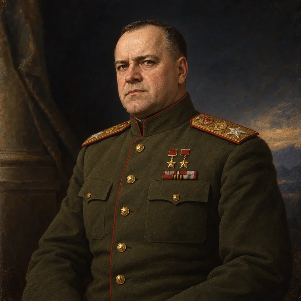 Illustrated portrait of Georgy Zhukov