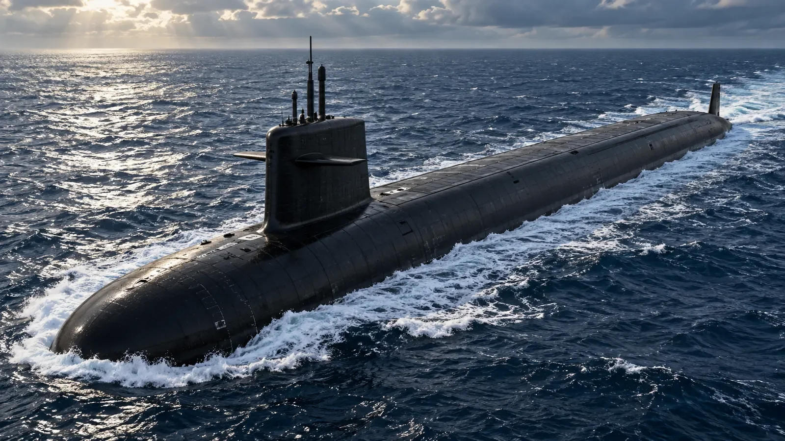 Illustration of a French Le Triomphant-class ballistic missile submarine underway