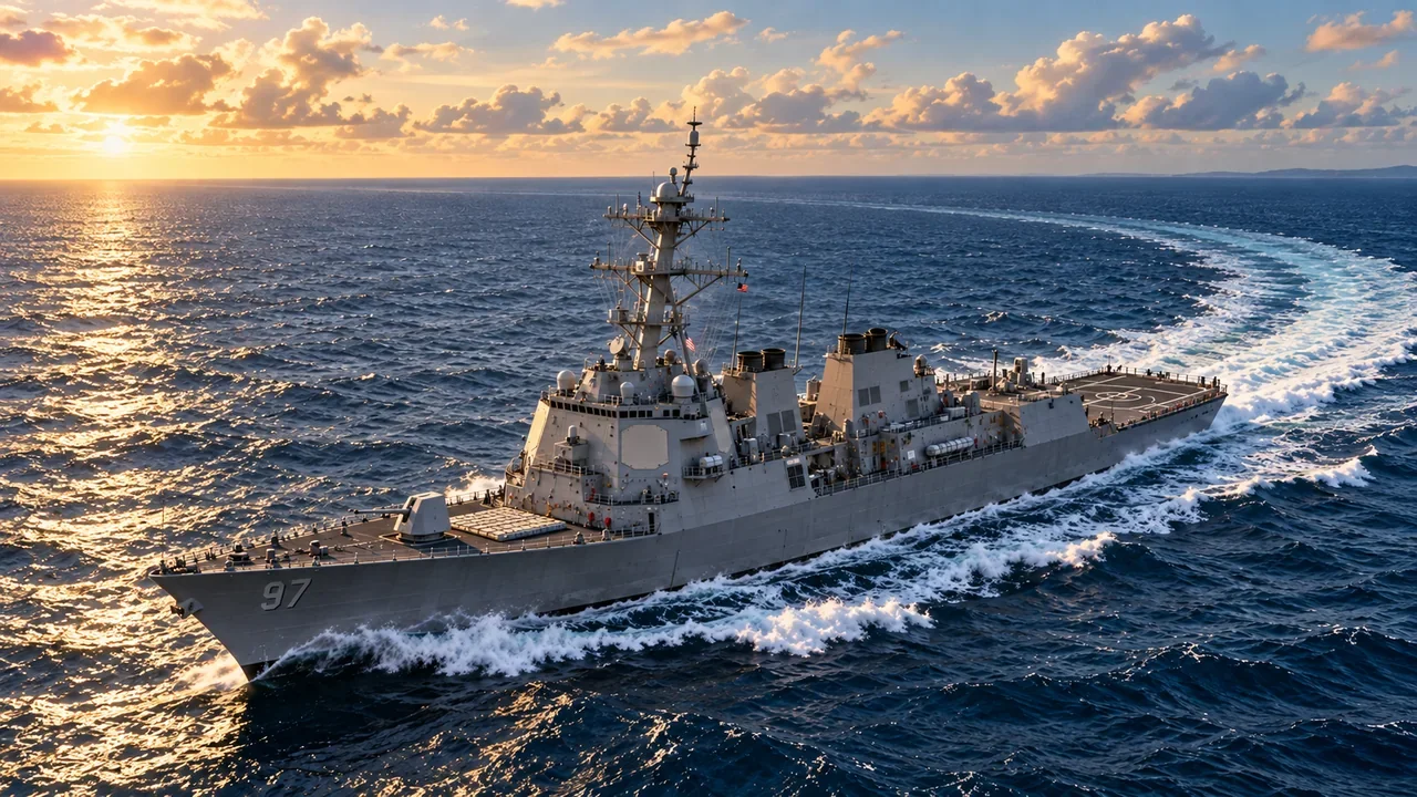 USS Halsey, an American Arleigh Burke-class Flight IIA destroyer, in an MPR illustration.