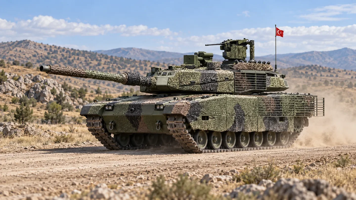 MPR illustration of an Altay main battle tank moving along an Anatolian training track