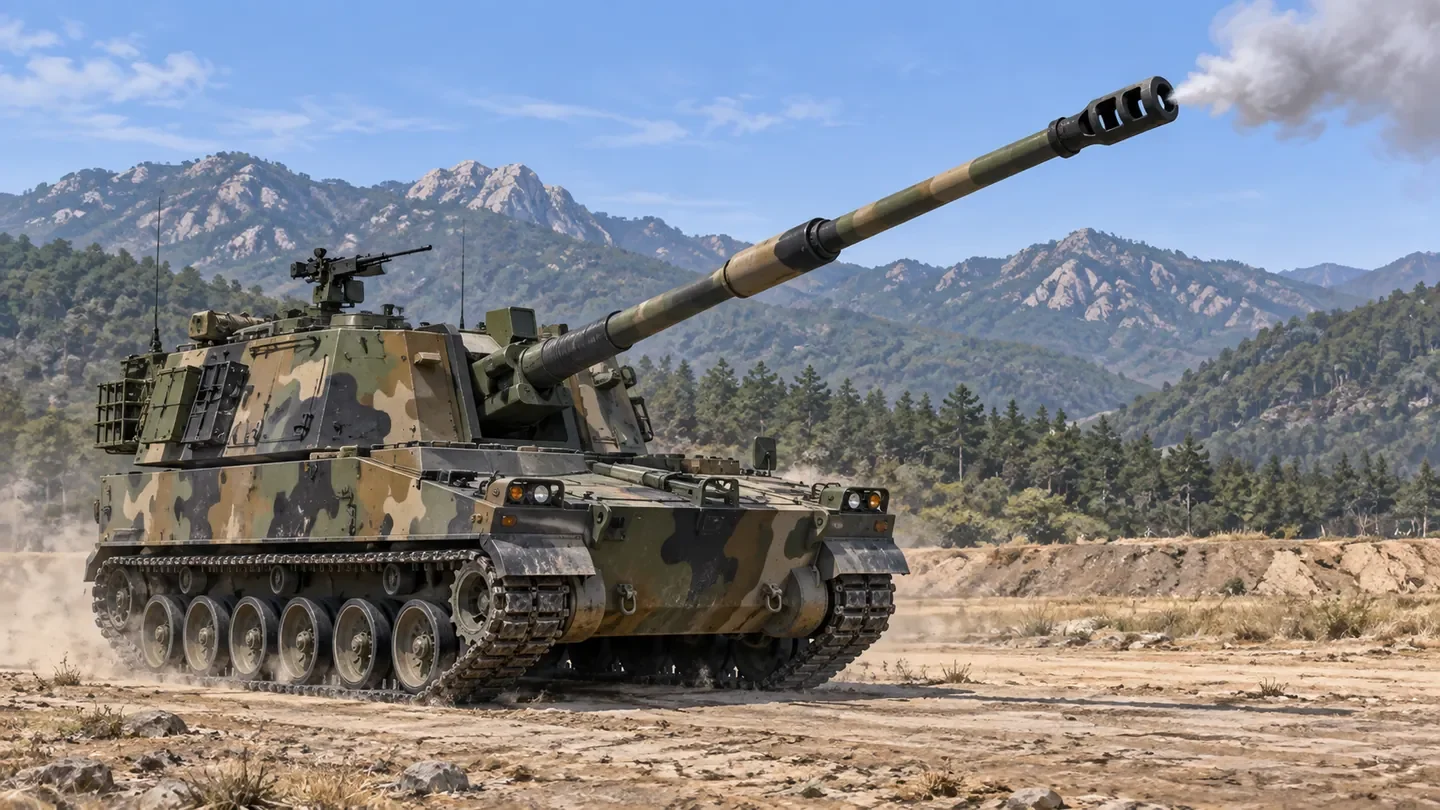Illustration of a South Korean K9A1 Thunder self-propelled howitzer