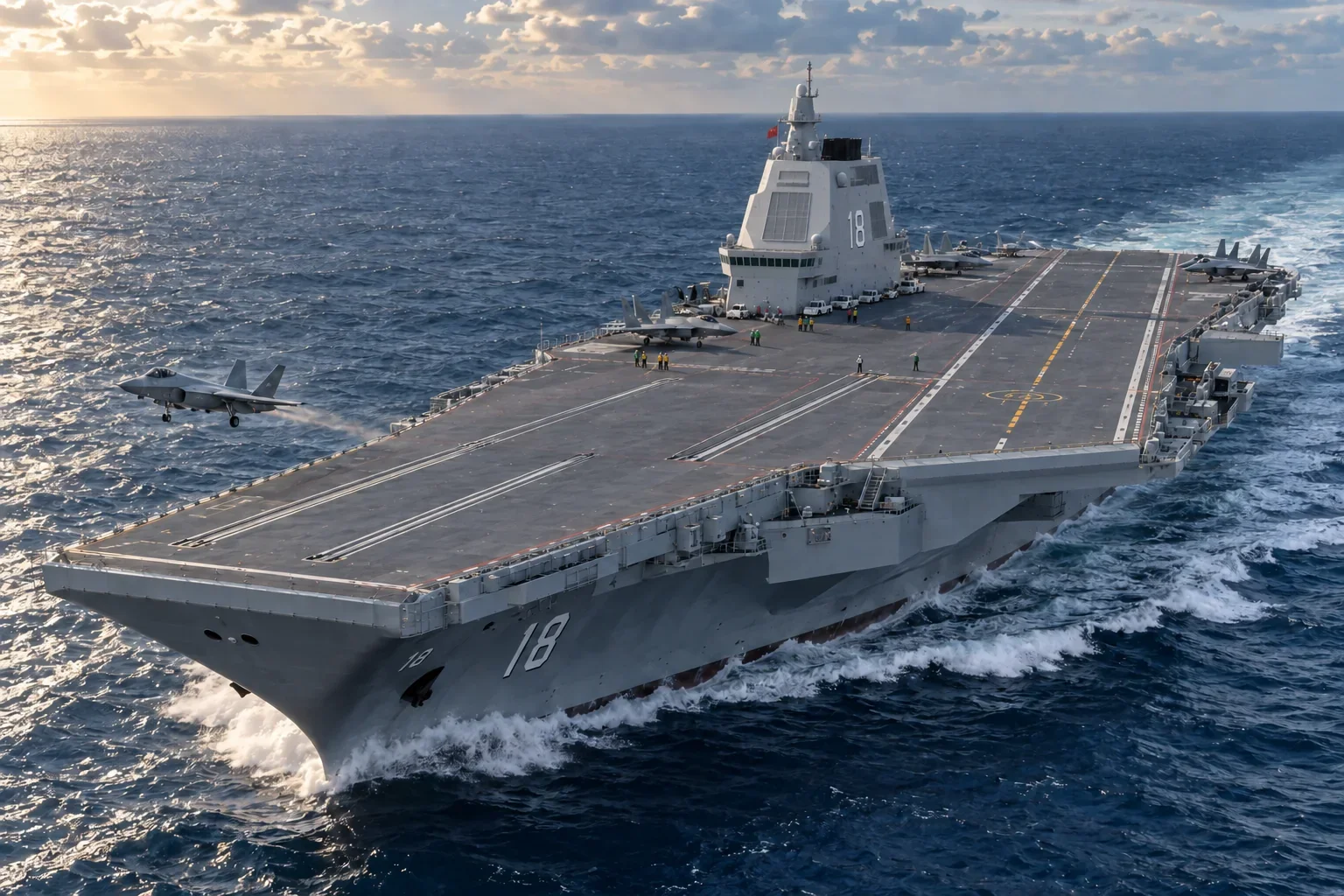 Illustration of the Fujian aircraft carrier, hull 18, underway at sea