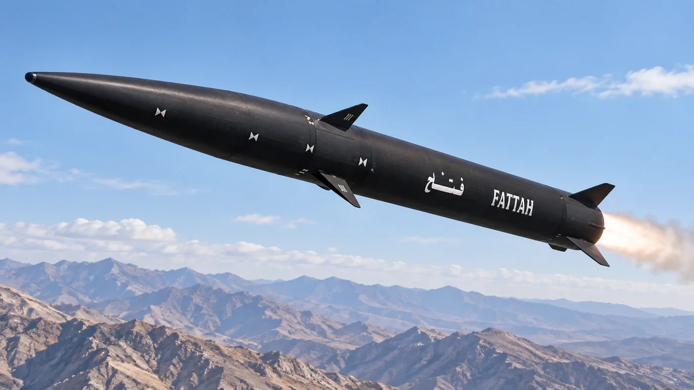 Illustration of Iran’s Fattah-1 missile in flight