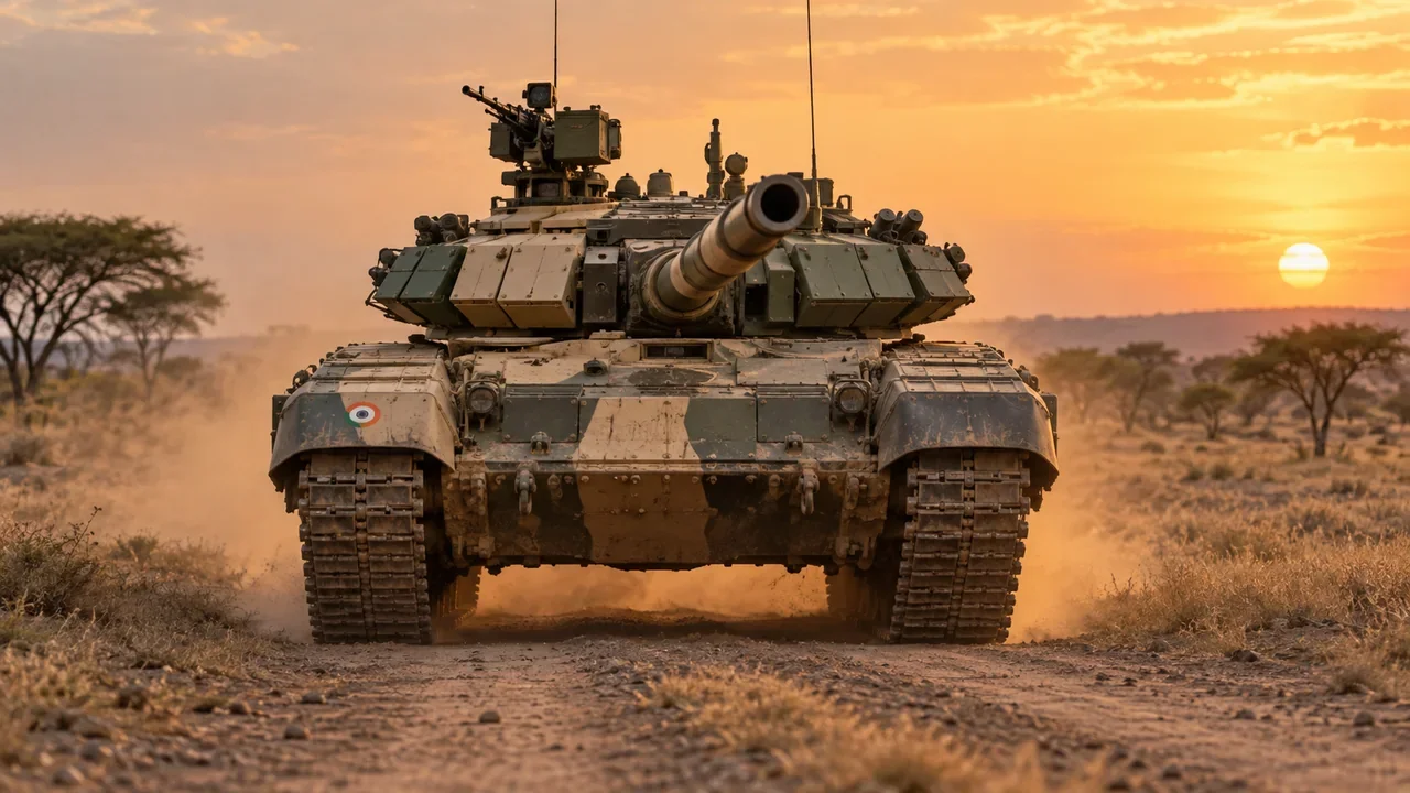 An Indian T-90S main battle tank in an MPR conceptual scene.