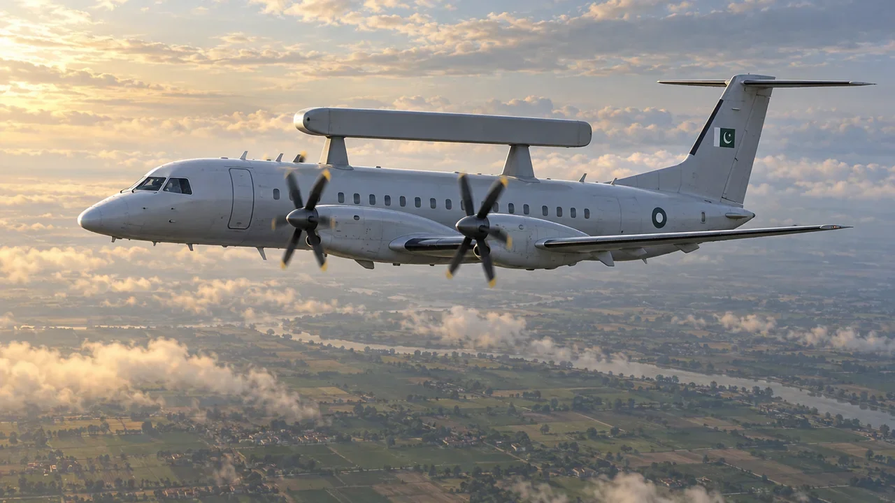 A Pakistani Saab 2000 Erieye airborne early-warning aircraft in an MPR conceptual scene.