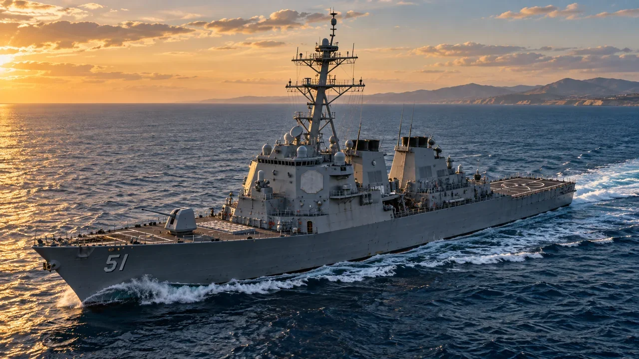 USS Arleigh Burke (DDG 51), a United States guided-missile destroyer, underway at sea.