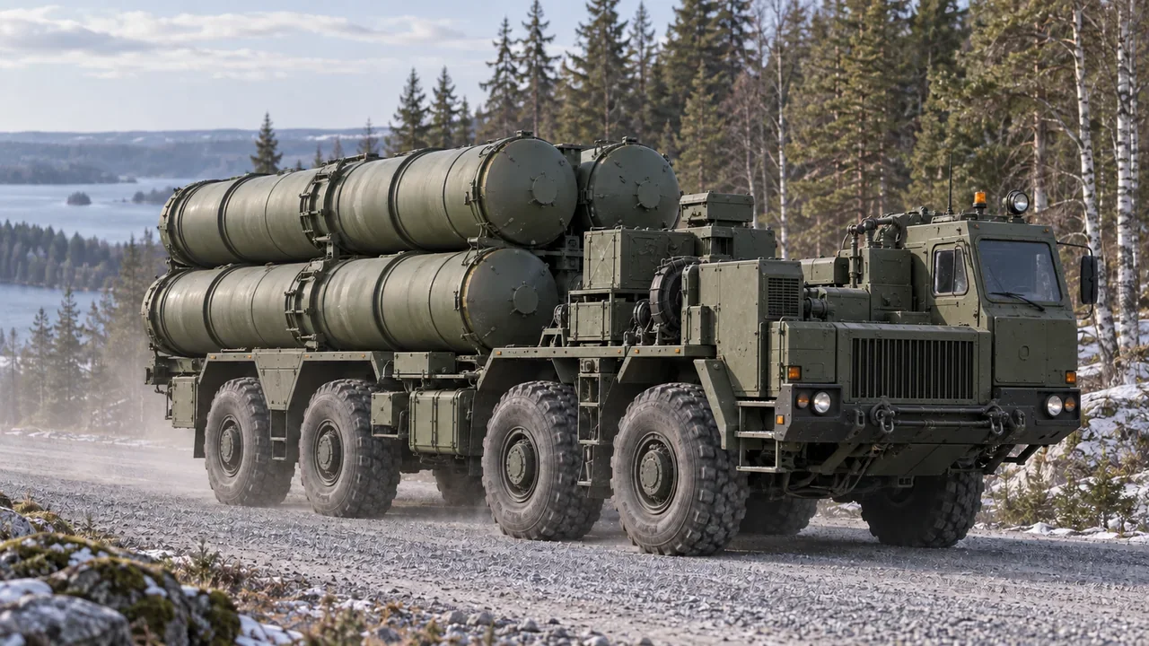S-400 air-defense launcher illustration with four horizontal canisters