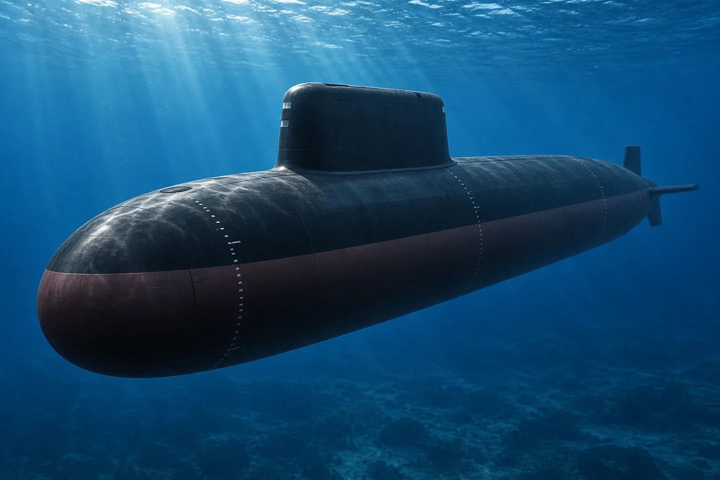 MPR illustration of a modern Hangor-class submarine traveling underwater.