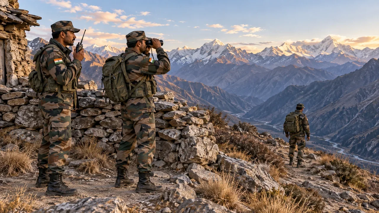 Indian mountain infantry in a high-altitude landscape in an MPR conceptual scene.