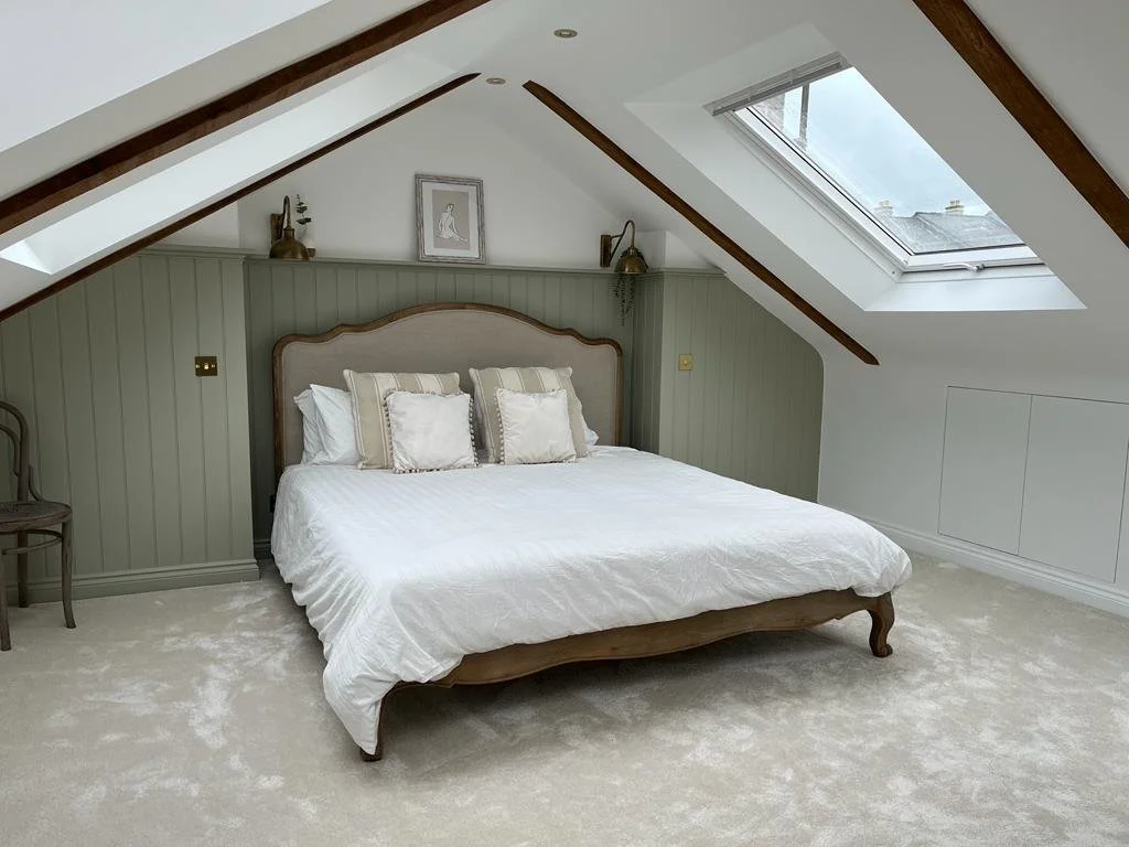 Loft bedroom with skylight