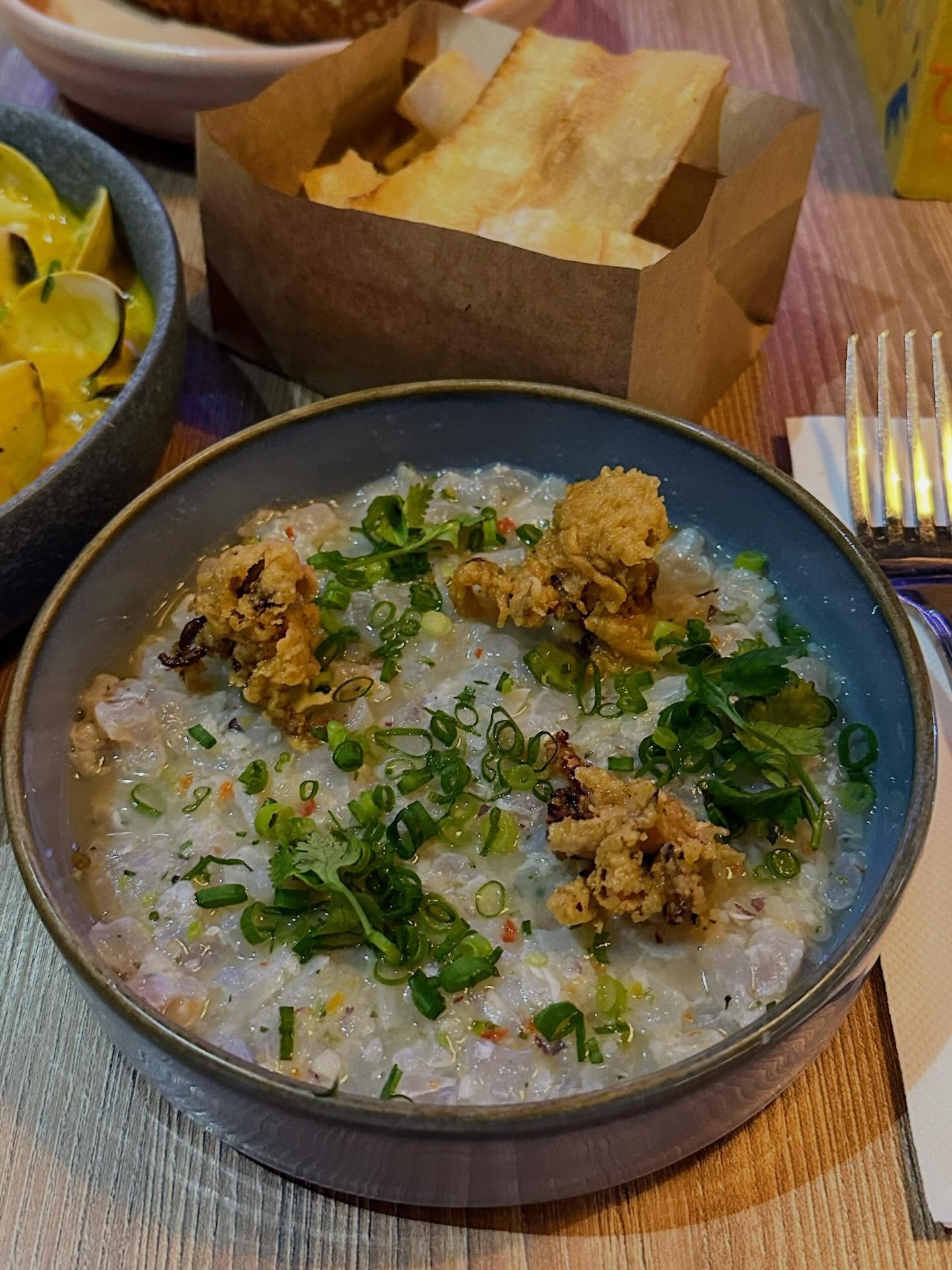 Market ceviche with herbs and crisp garnish at La Tapa del Coco