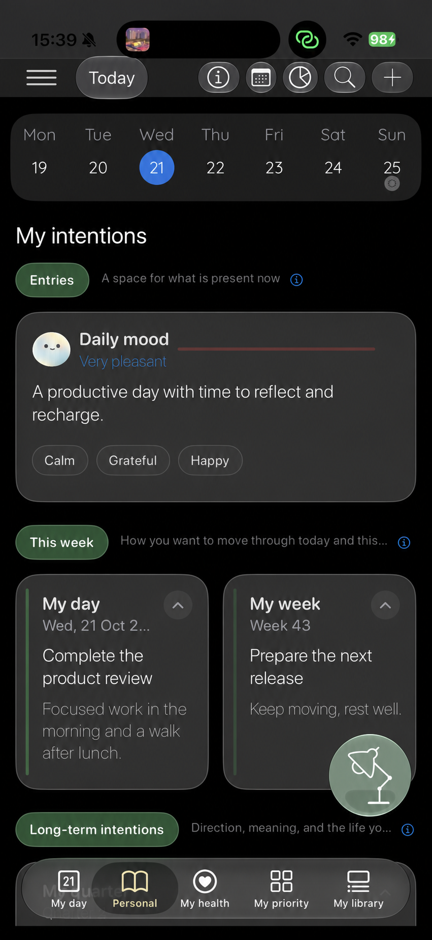CROSSNote intentions with mood and goals