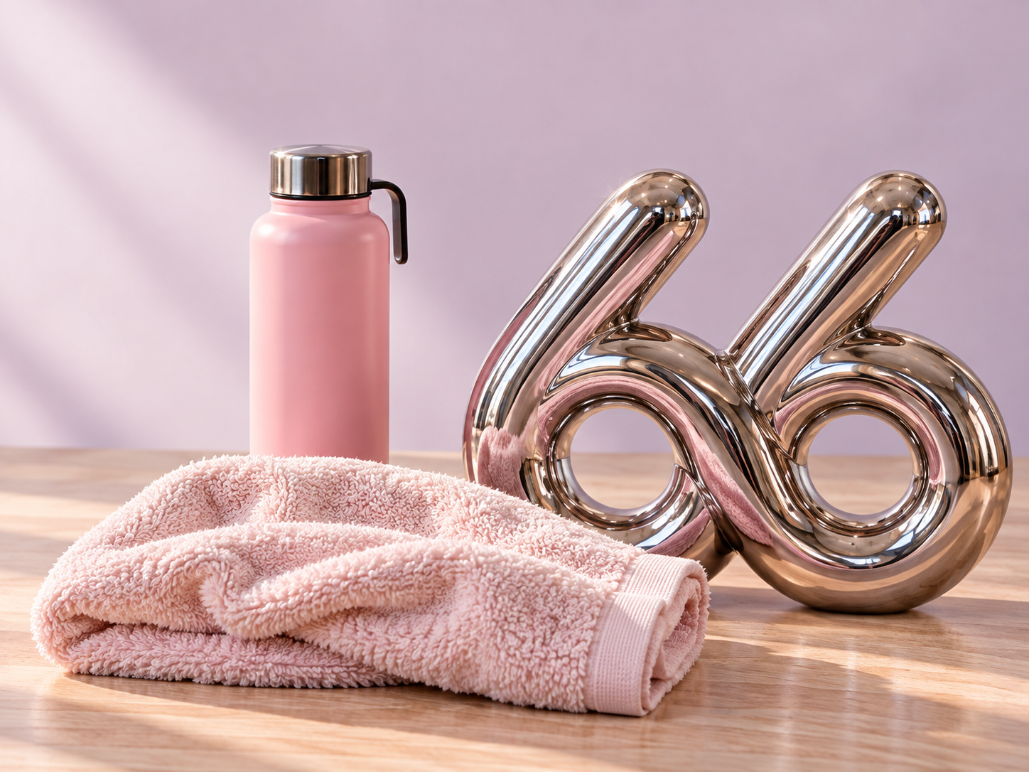 Studio 66 props concept: pink training essentials and a sculptural chrome 66