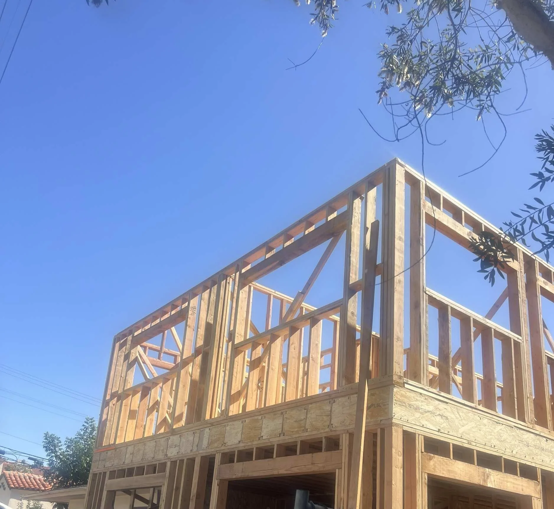 1275 Robinson: second floor walls framed above the garage