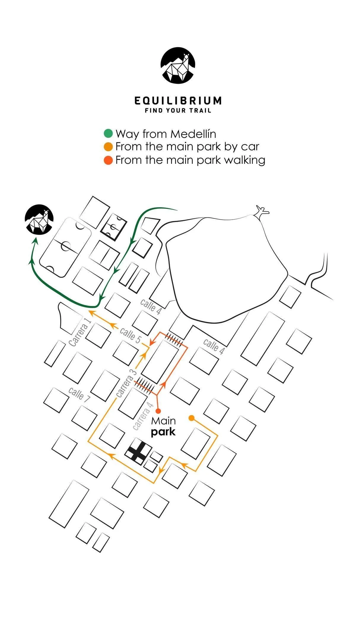 Jericó town map showing routes to Equilibrium