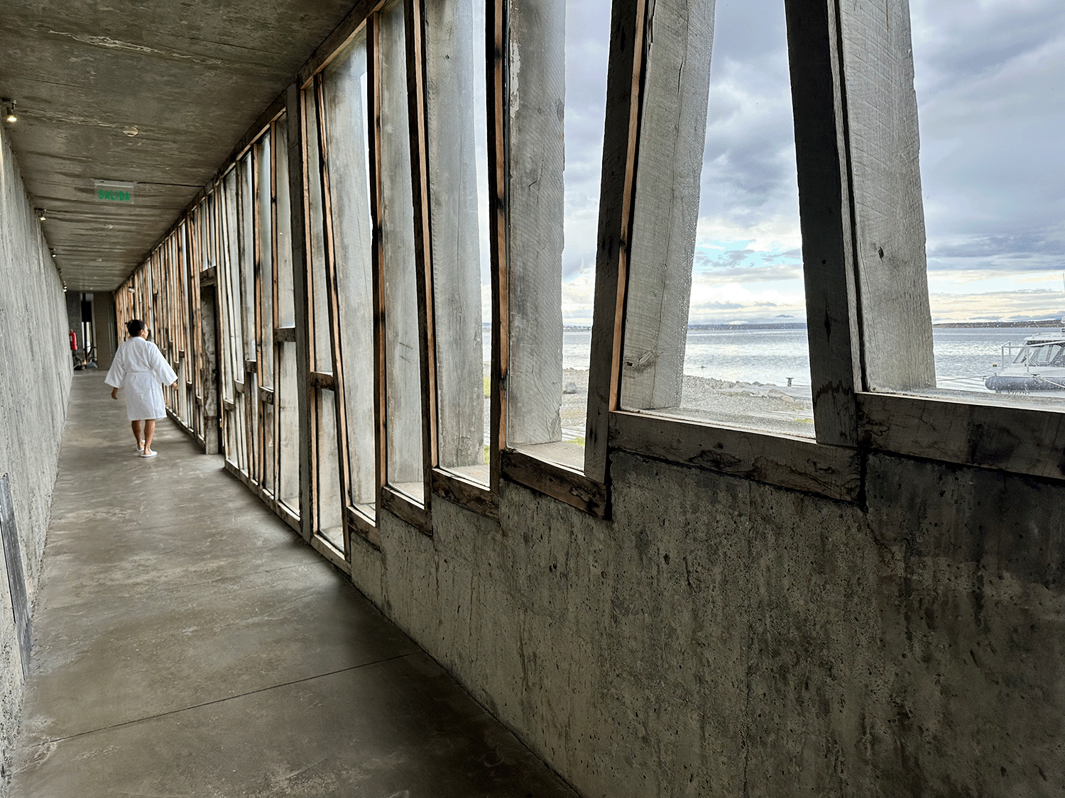 The glazed walkway down to the spa
