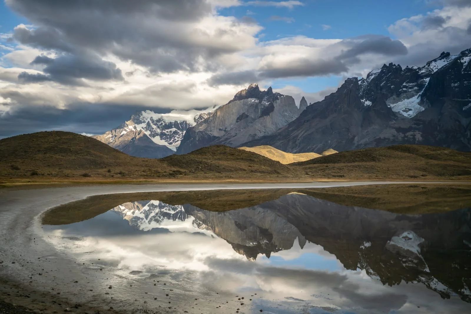 Los Cuernos del Paine mirrored in a still lagoon
