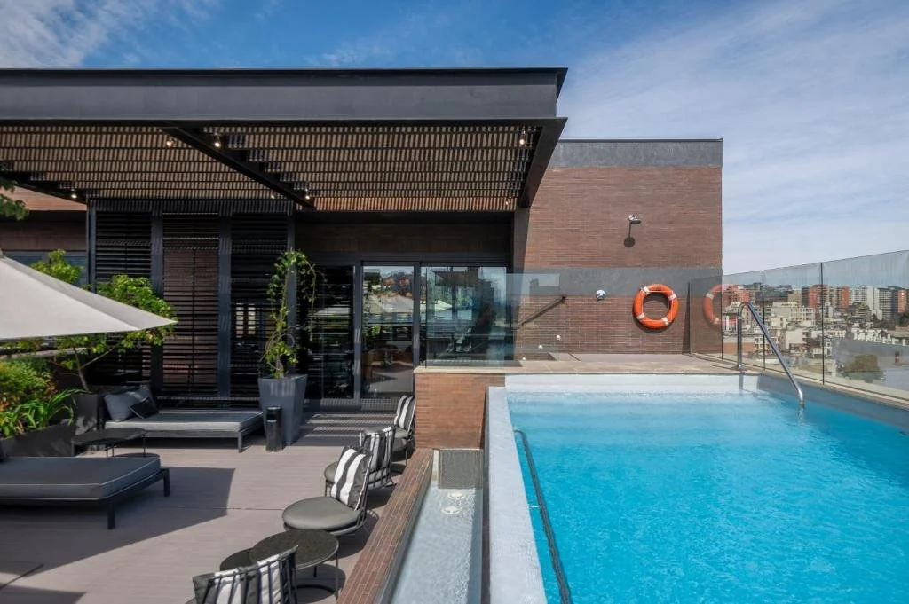The rooftop pool and terrace above the Lastarria district