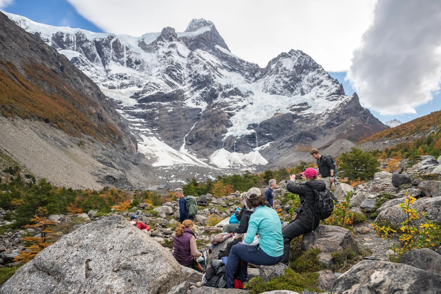 Resting in the French Valley below the hanging glacier