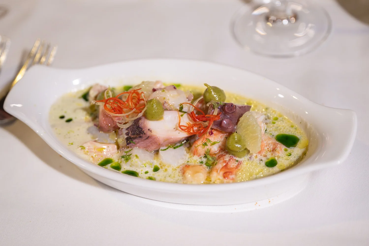 Chilean seafood ceviche on the first evening