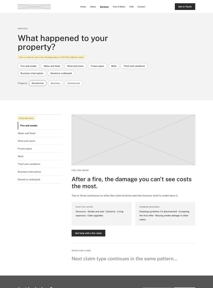 Services wireframe
