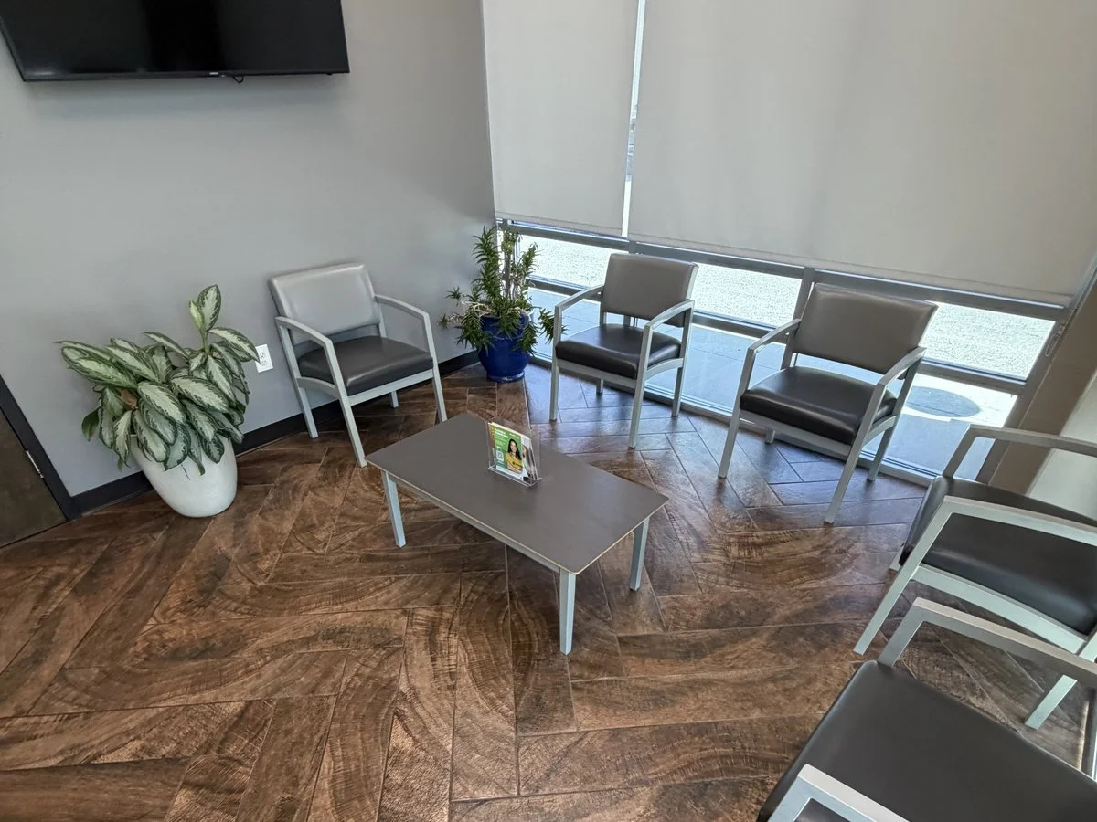 Clean, bright office waiting room