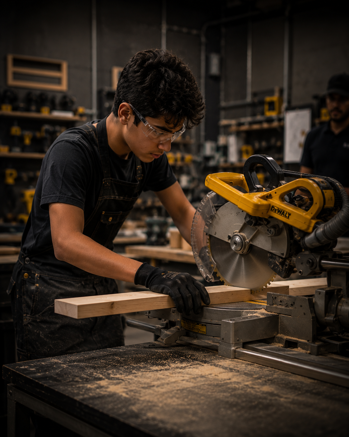 Teen learning woodworking
