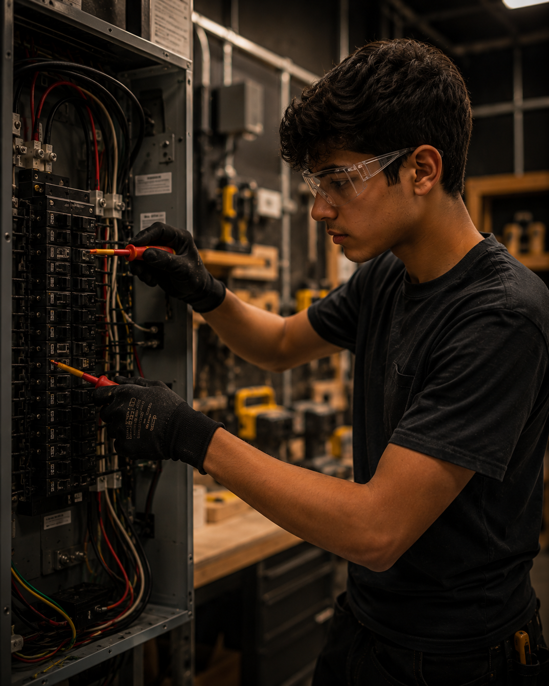 Teen learning electrical basics