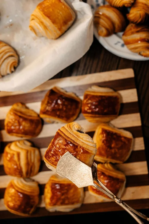 Croissants on a wooden board