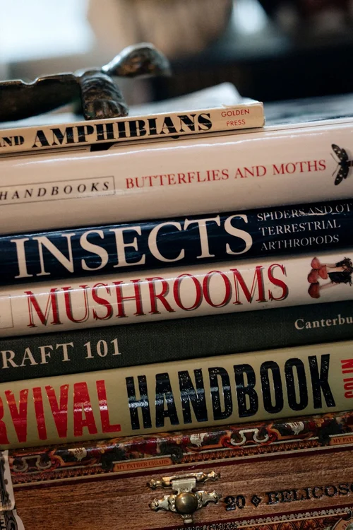 Stack of vintage field guides
