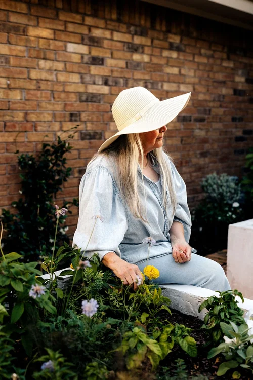 Vine and Fig founder in her garden