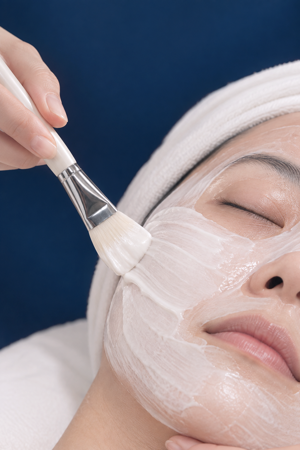 Calm hydrated skin with cooling treatment or rich cream texture visible.