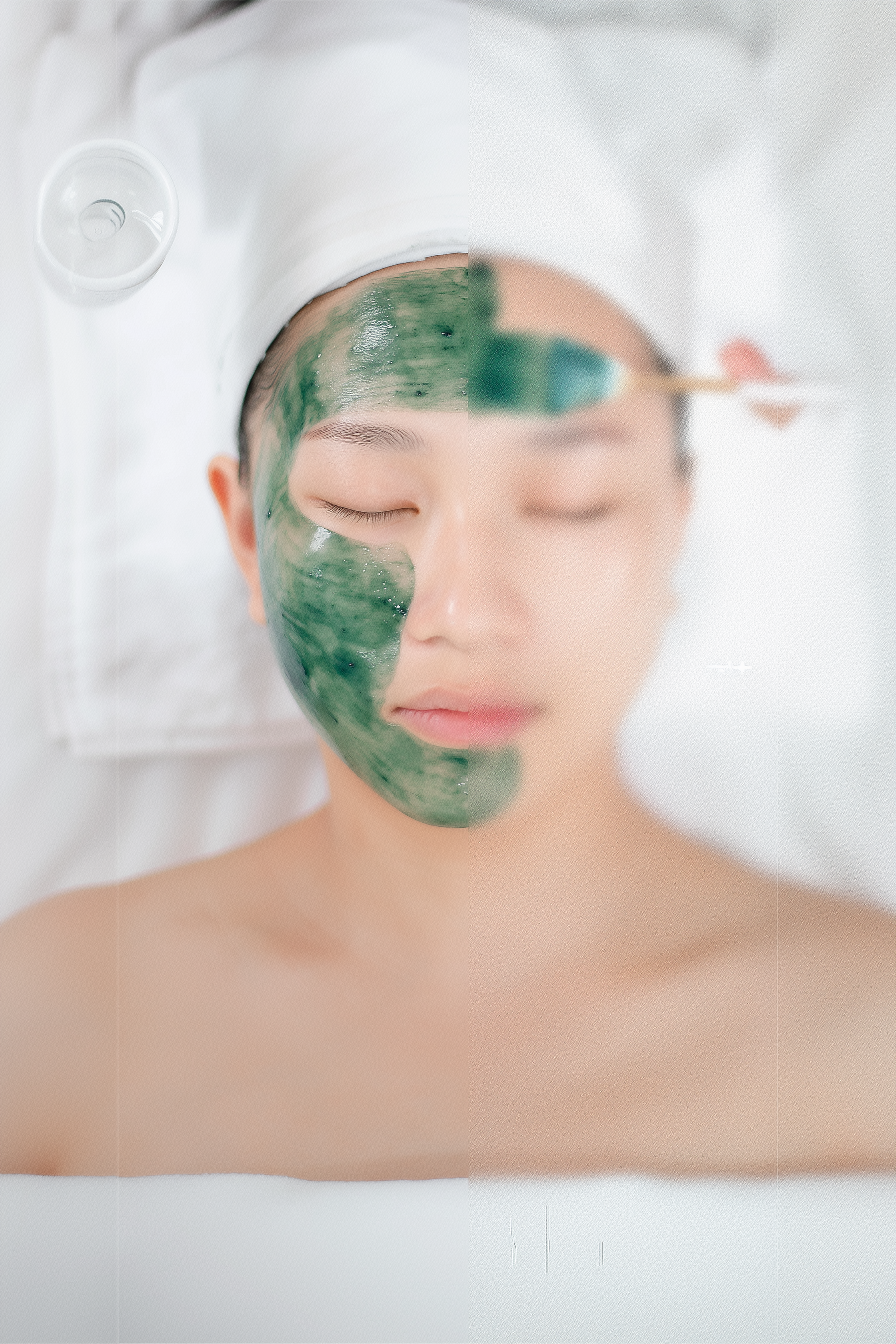 Natural skin texture in directional clinical light with a separate macro texture detail.