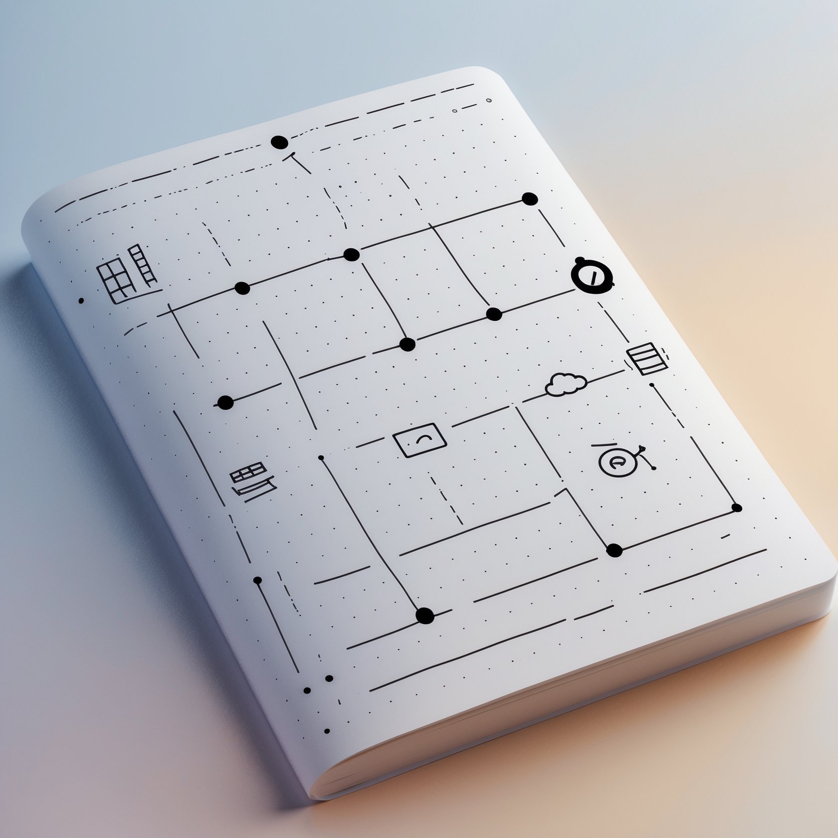 A minimalist journal page with abstract lines connecting dots, symbolizing tracking emotional patterns and identifying triggers for greater adaptability.