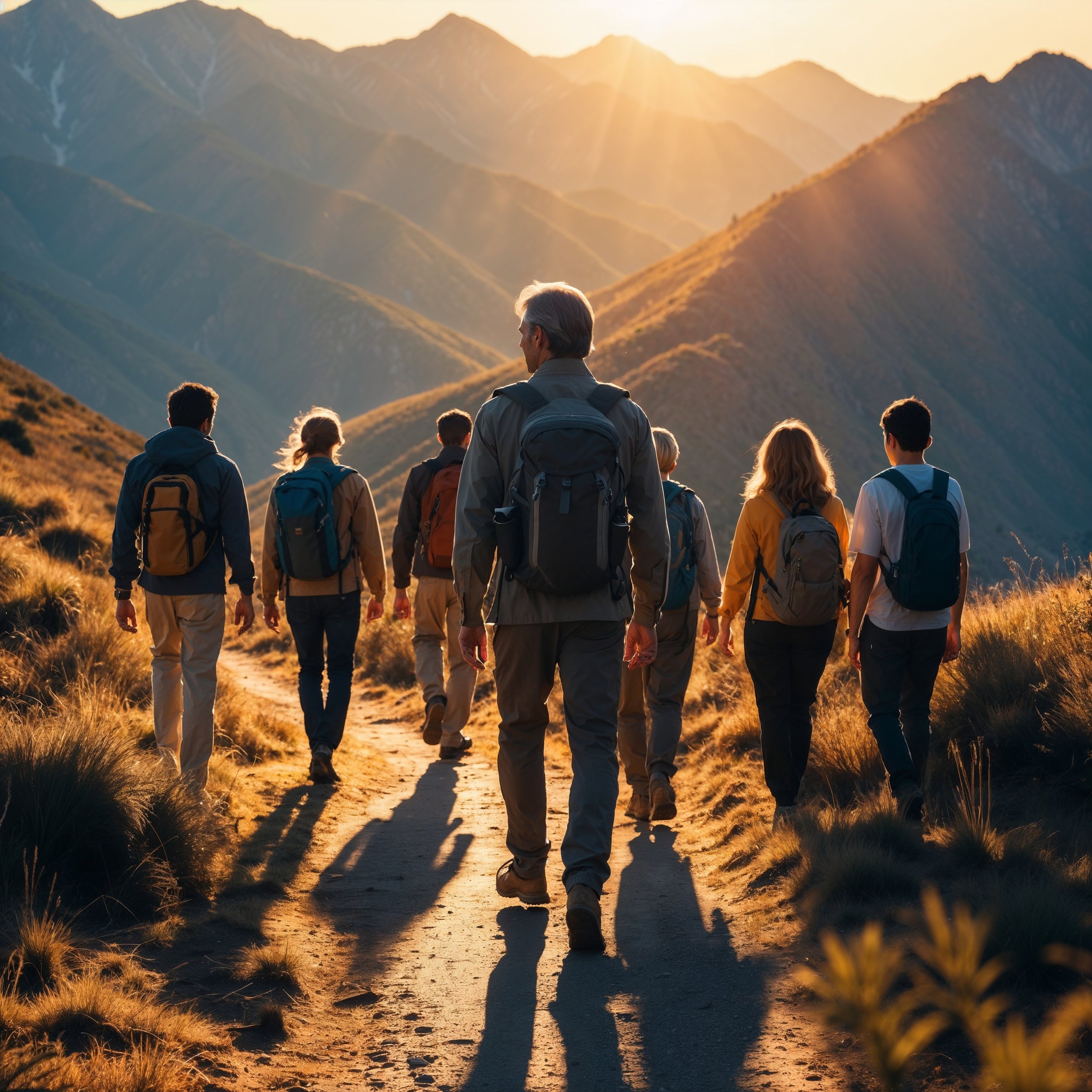 A steady figure leads by walking ahead on a mountain path, embodying integrity and guidance through presence, not words.