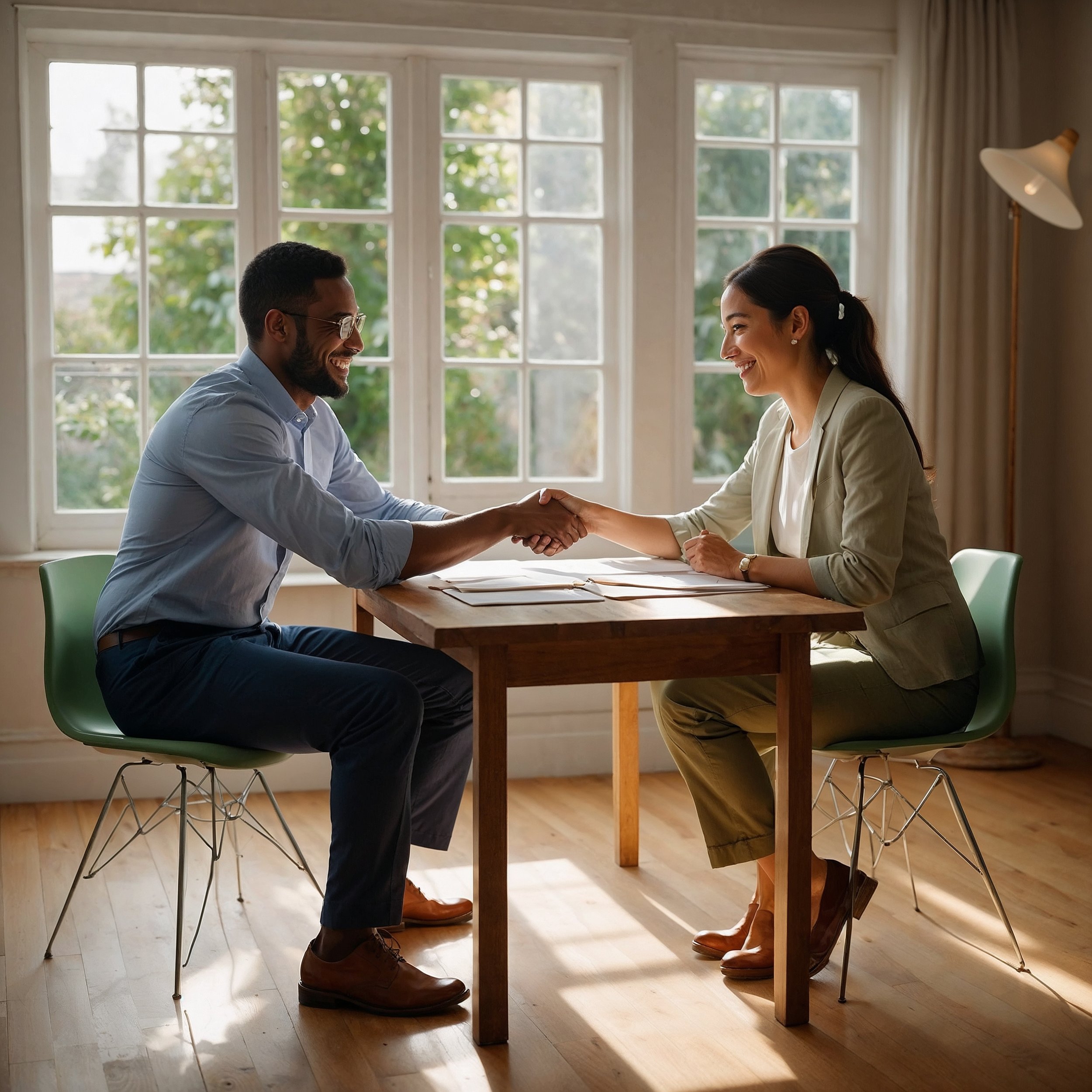 Two culturally diverse coworkers sharing a respectful gesture, embodying the Staoicist practice of gratitude and connection across differences.
