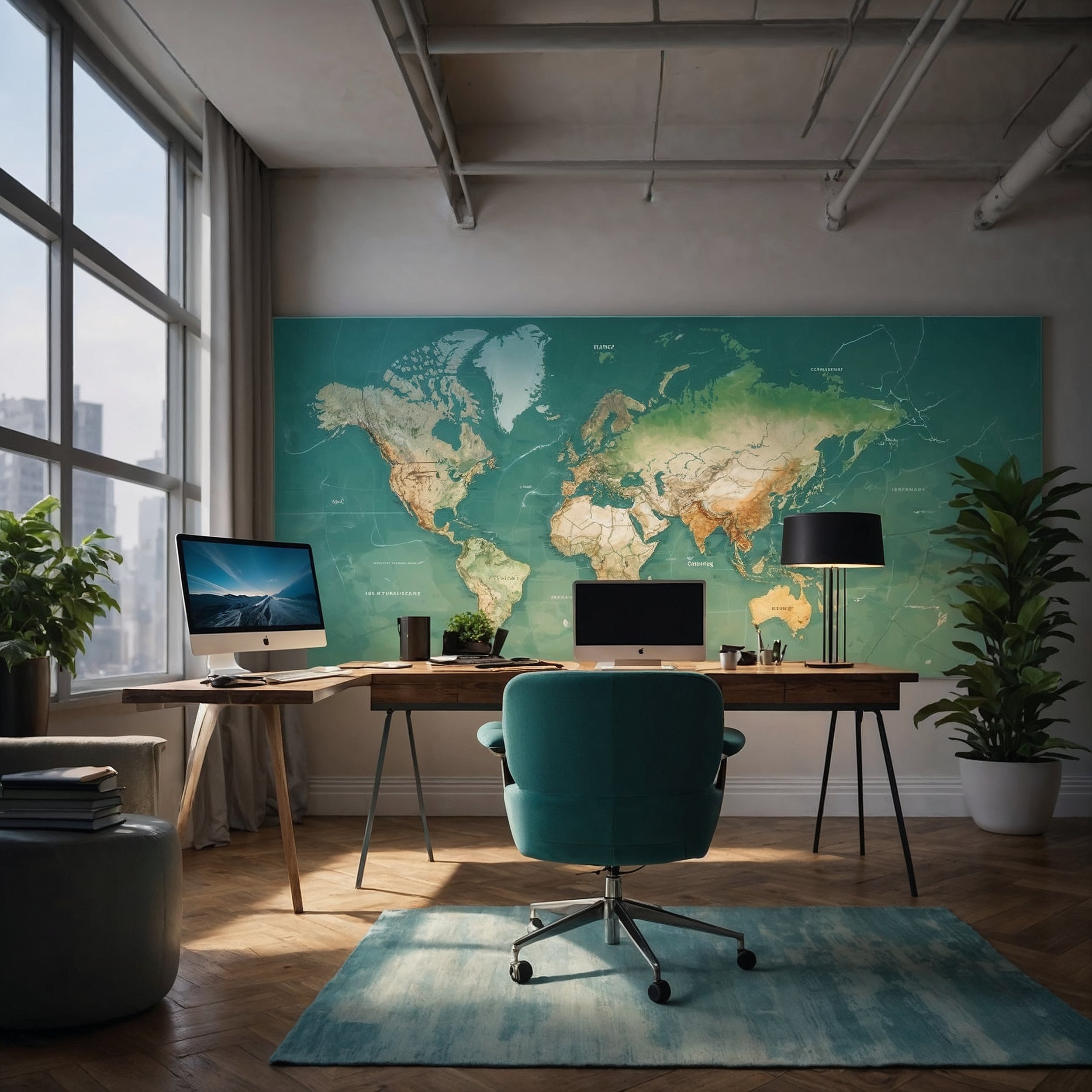 A professional workspace overlaid with a glowing map symbolizing stress triggers and pathways to adaptive responses, representing emotional mapping for workplace resilience.