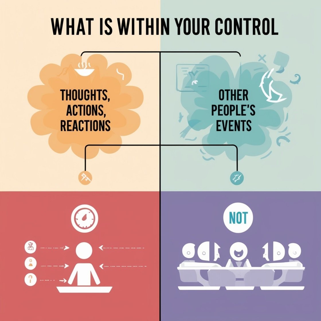 Diagram showing the Stoic Dichotomy of Control with internal controls on one side and external controls on the other.