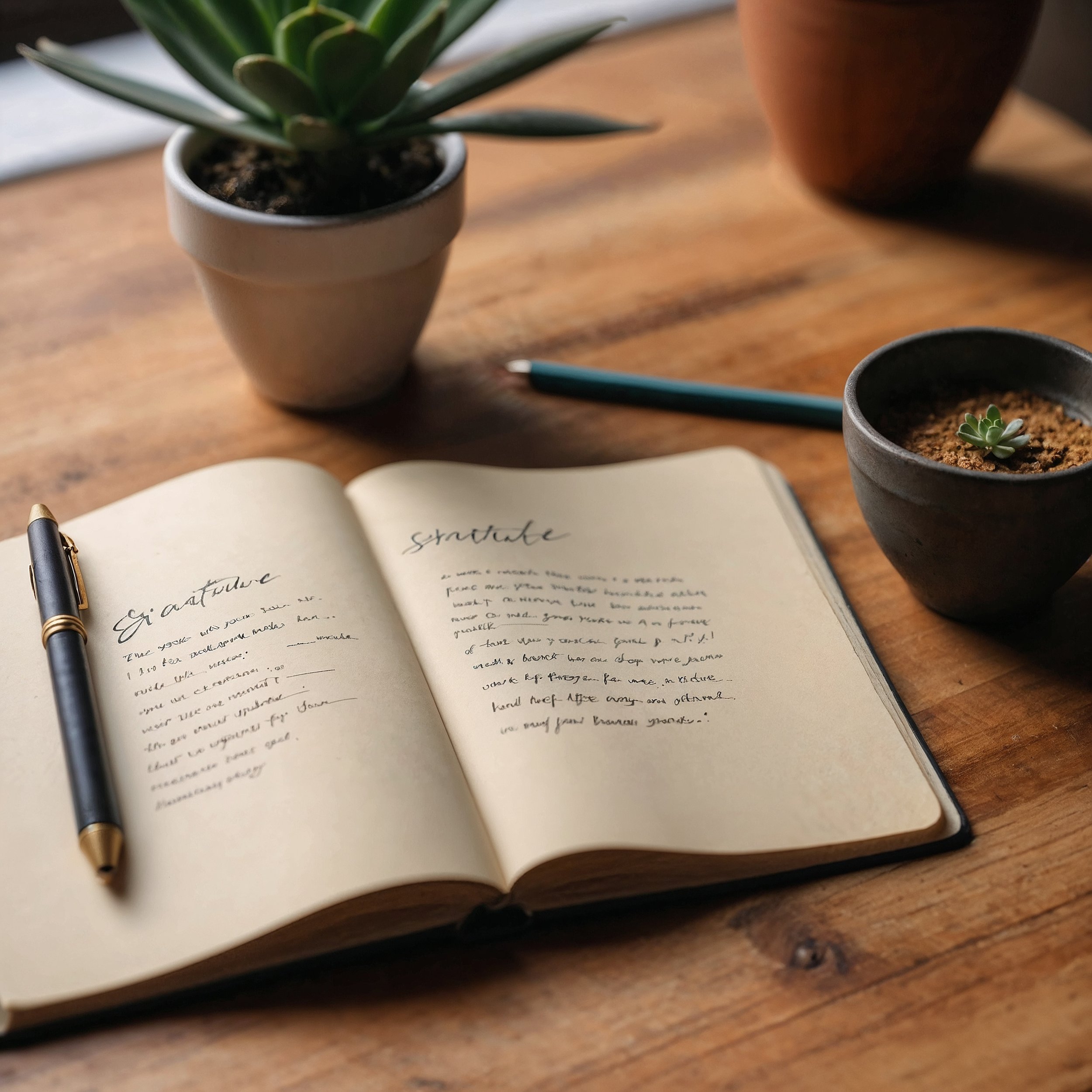 A gratitude journal with a simple message, representing the transformative power of gratitude in challenging moments.