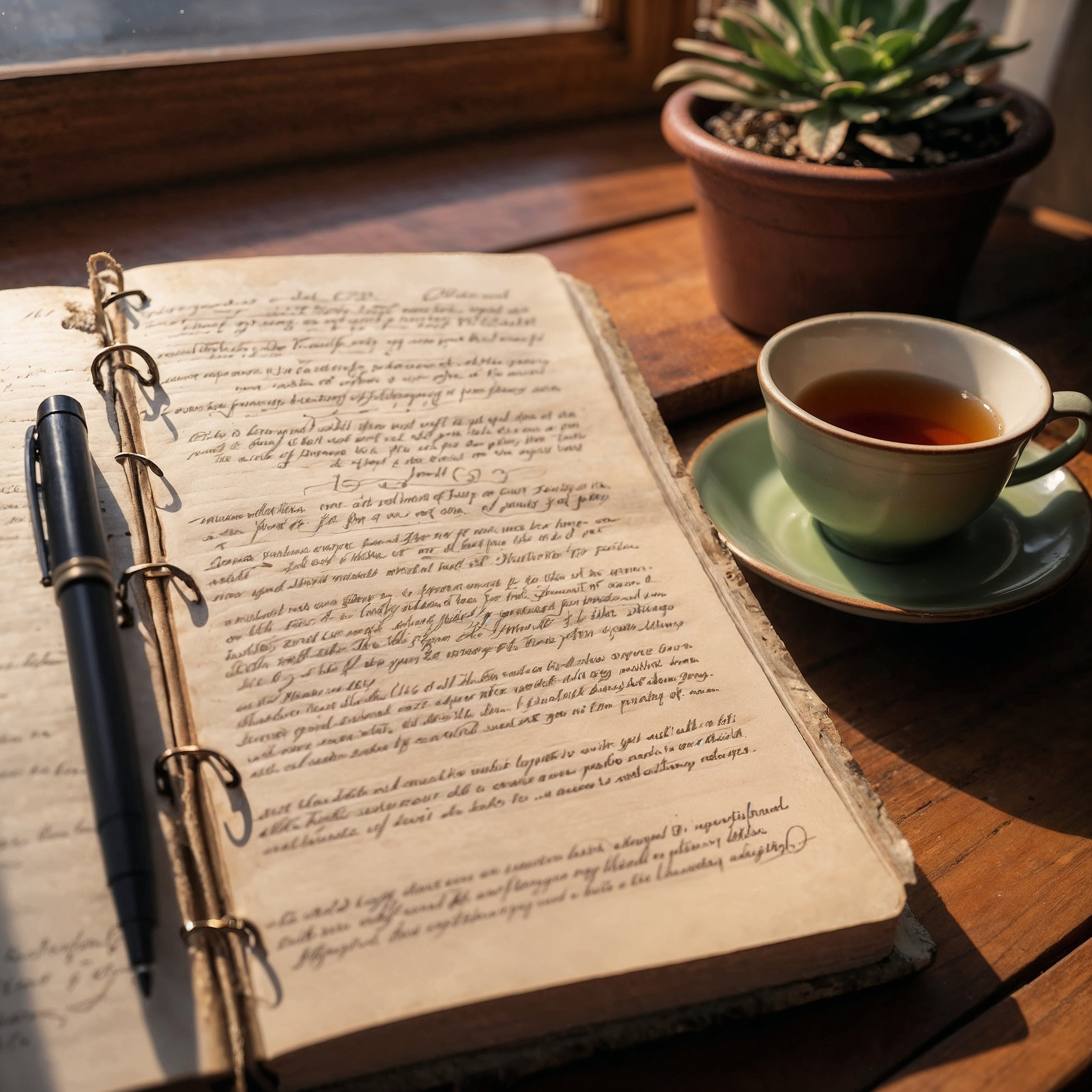 An open journal with a handwritten list of gratitude points, illuminated by warm natural light, symbolizing reflection and mindfulness.