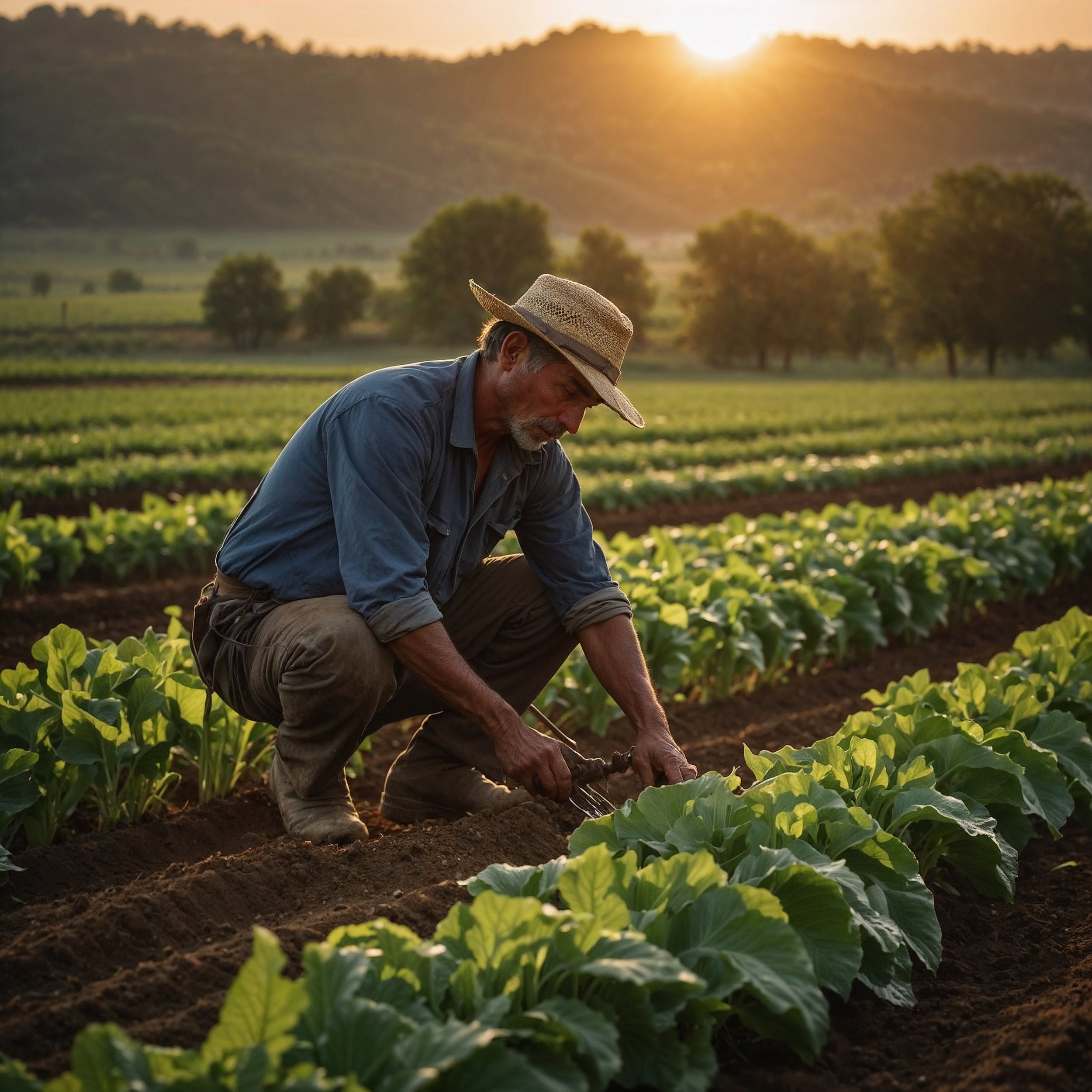 A farmer working in harmony with seasonal cycles, embodying Daesys’ principle of aligning effort with nature’s rhythms for sustainable productivity.